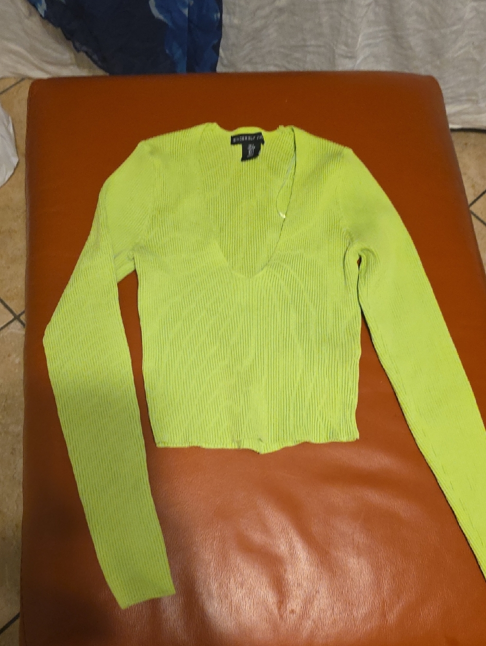 Sincerely Jules Neon Lime Ribbed Scoop Neck Crop Top